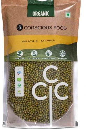 Conscious Food Split Moong Bean / Green Moong Dal 1Kg Organic