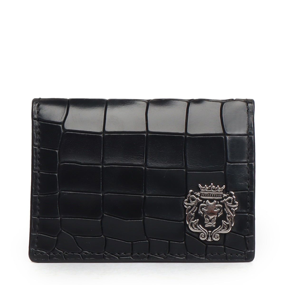 Deep Cut Black Croco Leather Card Holder by Brune & Bareskin-FS
