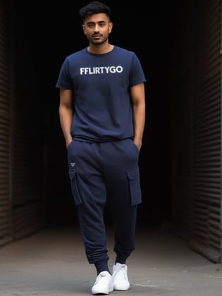 Blue Melange Joggers w/ Box Pockets-XXL