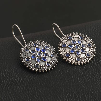 Rounded Floral Oxidised Hook Earrings | Sarichka-Blue