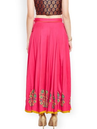 Women Pink Block Printed Kalidar Pink Skirt