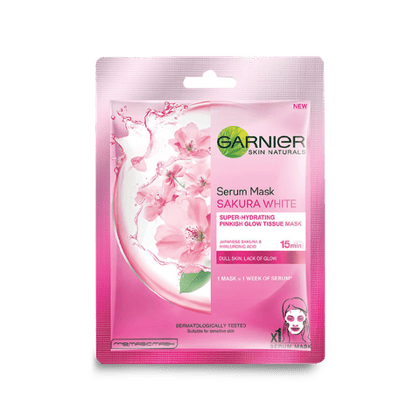 Garnier Skin Naturals - Sakura White, Face Serum Sheet Mask, Pink, 3x32 g Multipack, 32 gm Pack