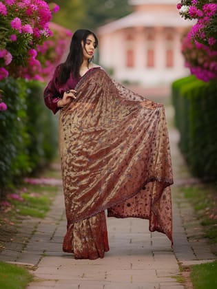 Designer Saree with Embroidery & Heavy Sequin Work by Shreekama-Brown / Free Size