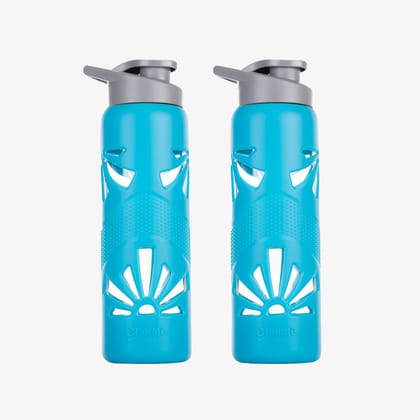 Glasafe-Clear Grip Borosilicate Glass Bottle with Silicone Sleeve 750ml Set of 2-Soothing Slate