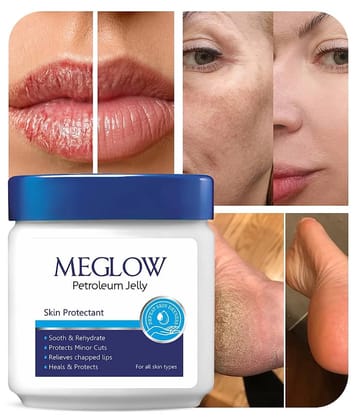 Meglow Petroleum Jelly All Day Long Lasting Moisturizing For Chapped Lips & Dry Elbows 100g