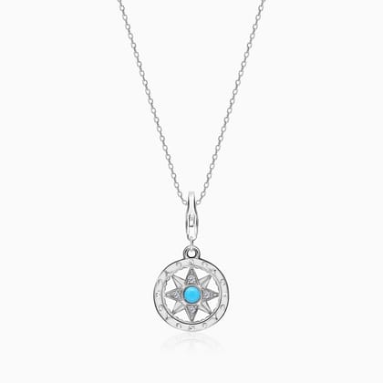 Silver Turquoise Compass Pendant with Link Chain