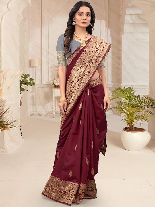 Ethnic Motifs Woven Design Zari Banarasi Saree