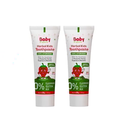 BabyOrgano Ayurvedic Herbal Kids Toothpaste Strawberry - 50g Pack of 2