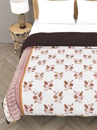 Floral Print Double Bed Cotton Reversible Comforter-Floral / Double King (90X108 Inches)
