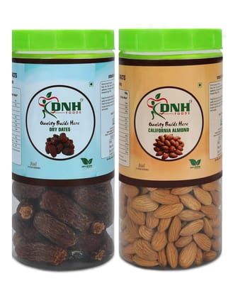 DRY FRUITS COMBO 500 GRAMS PACK 250 X 2 PC    DATES | ALMONDS       - Improves Brain Function, Aids Digestion