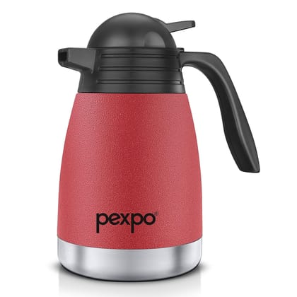 Pexpo Stainless Steel Vacuum Insulated Carafe, Tea/Coffee Pot, 600 ml, Crimson Red, Cosmo | Leak-Proof & Keeps Drinks Hot/Cold for 24 Hours