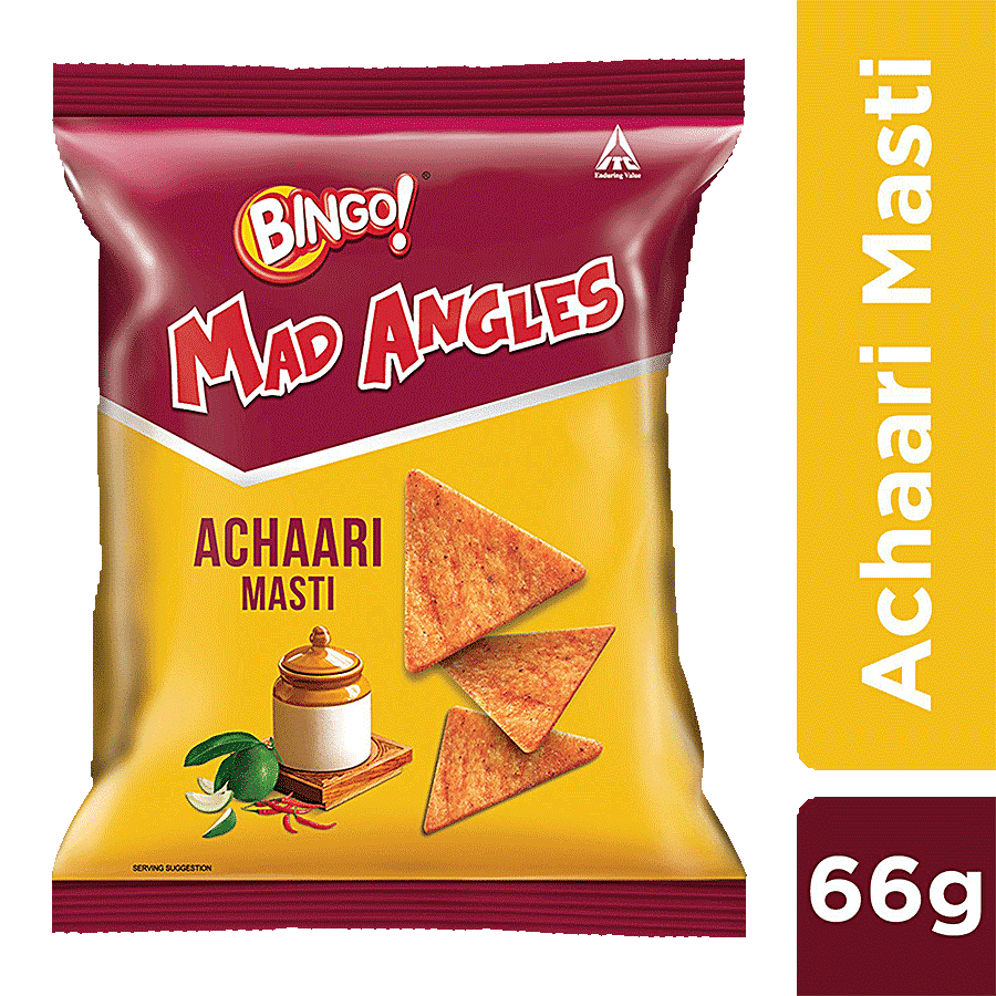 Bingo Mad Angles – Achaari Masti,Crunchy Triangle Chips, Perfect For Snacking, 66 G Pouch(Savers Retail)