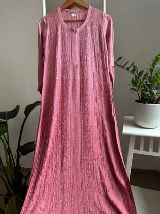 Muslin Chikankari Kurti - Rosewood Ombre-Rosewood Ombre / Muslin / M