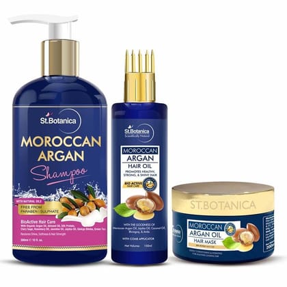 Moroccan Argan Shampoo 300ml + Hair Mask 200ml + Argan Hair Oil With Comb Applicator 150ml