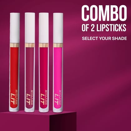 MyGlamm LIT Liquid Matte Lipstick Set of 2 | Long-Lasting, Smudge-Proof, Transfer-Proof Liquid Matte Lipsticks