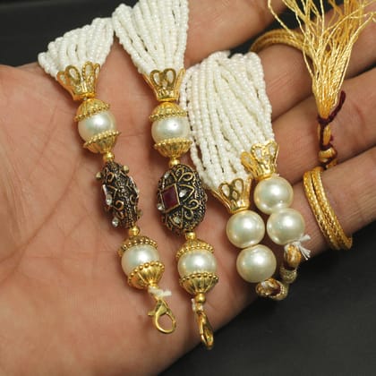 10 Pcs, Pearl Beaded Pendants Dori White-White / Glass