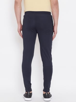 Men Navy Blue Solid Slim-Fit Track Pants
