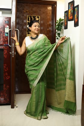 Srijan-Handloom Cotton / Green / Cotton by Cotton