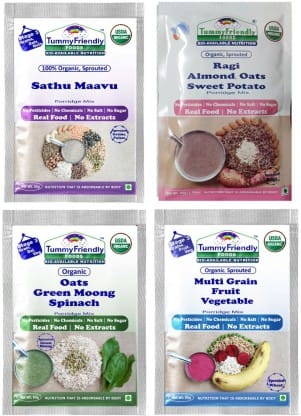 TummyFriendly Foods Certified Stage3 Porridge Mixes Trial - Ragi, Multi Grain, Oats, Sathu Maavu, Organic Baby Food For 8 Months Old Baby, 50 gm Each Cereal (Pack of 4)