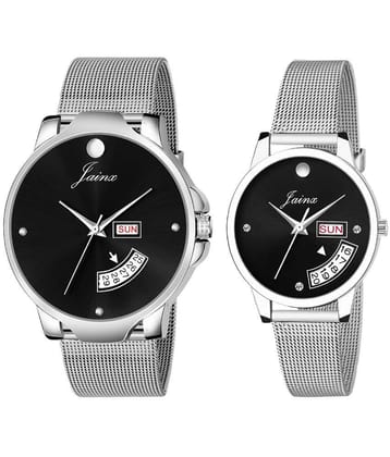 Jainx Black Day And Date Function Dial Analog Watch - For Couple