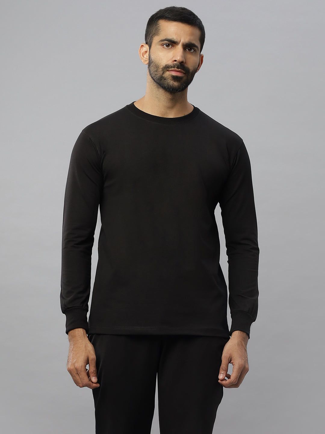 Black Supima Full Sleeve Round Neck T-shirt-M
