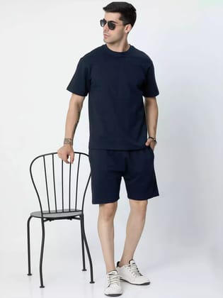 Solid Navy Blue Sukhiaatma Unisex Oversized Co-ord-S-42