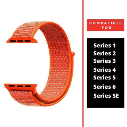 Orange Nylon Strap For Apple Watch Series 9 (42mm/44mm/45mm/46mm/49mm)
