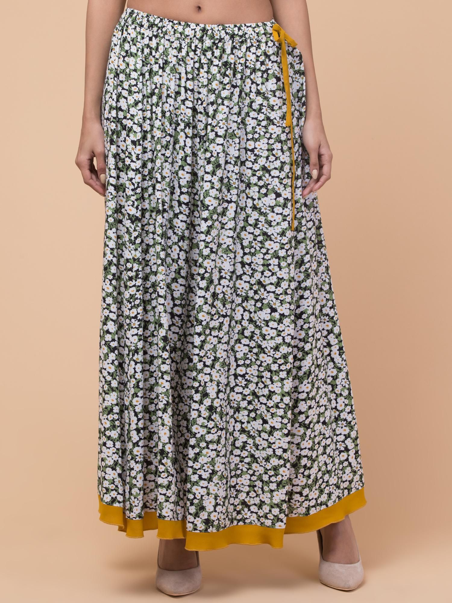 Hive91 Womens Green Floral Maxi Long Skirt XS
