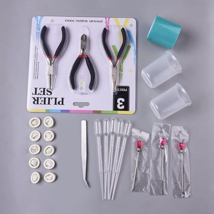 DIY Resin Epoxy UV Jewellery Making Kit Materials With UV Glue Tools, Pliers, Tape, Tweezer, Finger Cots, Pipette and Cup (1 Set)-1 Set