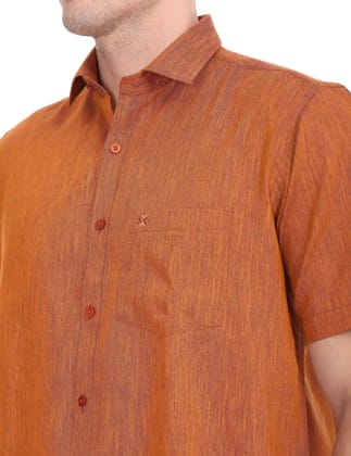 Linseed Cotton Orange Colour Shirt Half Sleeve - 17014-38