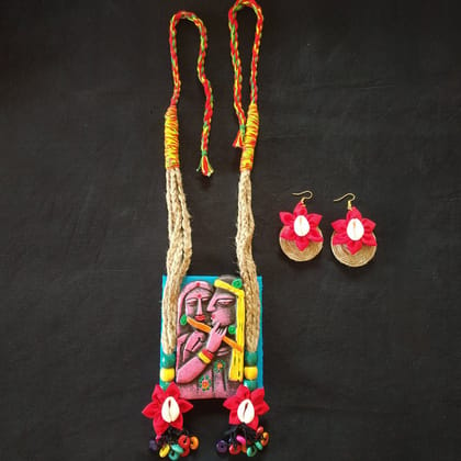 Radha Krishna Clay & Fabric Base Jewellery Set