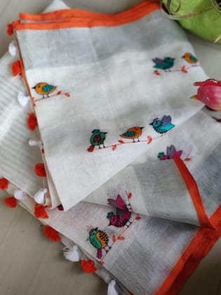 AWESOME LINEN COTTON PRINTED SAREE - 2147