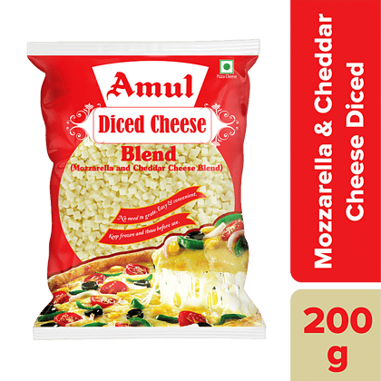 Amul Pizza Cheese Diced - Mozzarella & Cheddar Blend, 200 G Pouch(Savers Retail)