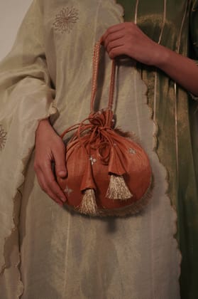 Orange Tissue Potli Bag-Rustic Orange