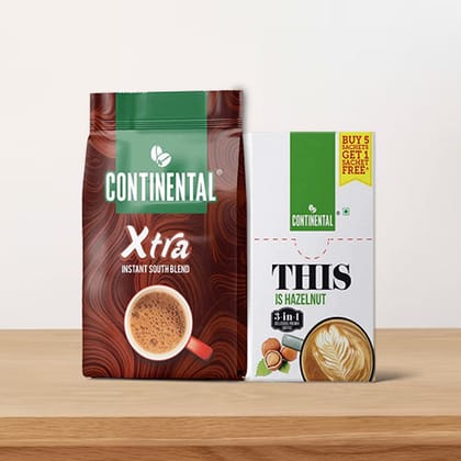 Continental Xtra Instant Coffee 200g Pouch + Continental This Hazelnut 3-In-1 Premix Coffee Powder - Single Box ( 22g*6 Sachets )