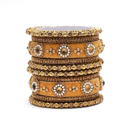 Cream Color Thread Bangle Set: 2.10-Bangles Size: 2.10 / Cream / Alloy With Good Quality Gold Plated