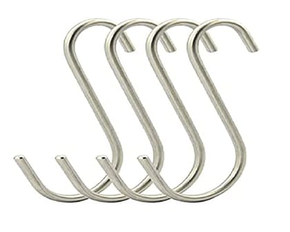 Q1 Beads 12 Pcs Pure Stainless Steel S Shaped 4" S Hooks Hanger for Kitchen Cutlery Hanging, Bathroom ,Shop, Showroom Hanging Plant ,Storage Room , Office , Pans ,Tree Branch Hooks ,Closet ,Garde