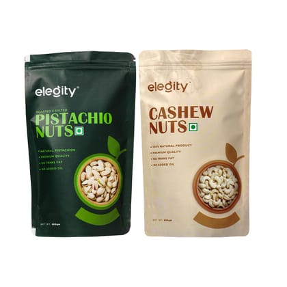 Elegity Dry Fruit Combo Pack |100% Natural |No Added Preservatives| Nutritious Snacks Pistachios & Cashews, 500 gm - Pack of 2