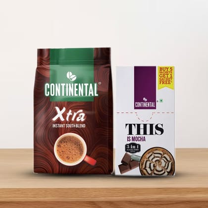 Continental Xtra Instant Coffee 200g Pouch + Continental This Mocha 3-in-1 Premix Coffee Powder - Single Box ( 22g*6 Sachets )-200g