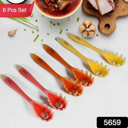 Multipurpose Silicone Spoon, Silicone Basting Spoon Non-Stick Kitchen Utensils Household Gadgets Heat-Resistant Non Stick Spoons Kitchen Cookware Items For Cooking and Baking (6 Pcs Set)-Pasta fo