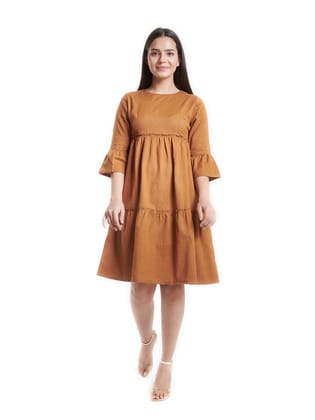 Cotton Tiered Dress - Mustard Yellow-7XL