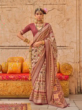 Cream  Soft Silk Patola Printed Saree