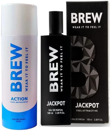 Brew - ACTION DEO, JACKPOT PERFUME Eau De Parfum (EDP) For Unisex 300ML ( Pack of 2 )