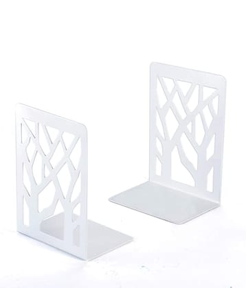 American-Elm Metal Bookends for Shelves - Non-Skid Base Book End Holders for Office- 2 Pcs Per Pack-White / Metal
