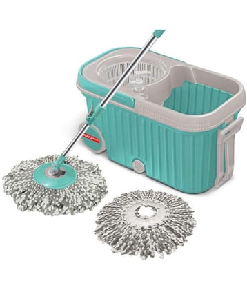 Spotzero by Milton Elite Spin Mop with Bigger Wheels and Plastic Auto Fold Handle for 360 Degree Cleaning (Aqua Green, Two Refills) - Sea Green