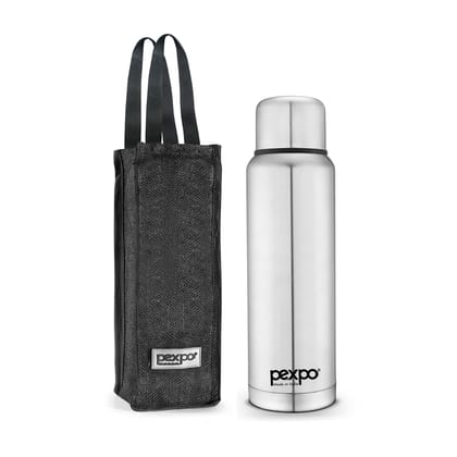 Pexpo Stainless Steel 24 Hrs Hot and Cold Vacuum Insulated Flask With Jute-Bag, 1.5 Ltr, Silver, Set of 1, Flamingo | Lightweight | Home | Kitchen | Travel | Leack Proof | BPA Free | Thermosteel Flask