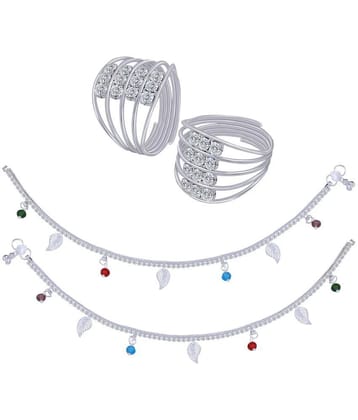 Silver Shine - Silver Toe Rings & Anklet Set ( Pack of 2 ) - Silver
