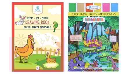   PepPlay Colouring Book for Kids Color Using Paints & Numbers + Drawing Book Cute Farm Animal (Combo) | Educational Sketch Books Gift for Kids (3 to 6+ Years) 