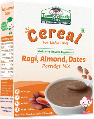 TummyFriendly Foods Sprouted Ragi, Almond, Dates Porridge Mix Cereal 8+ Months, 200 gm
