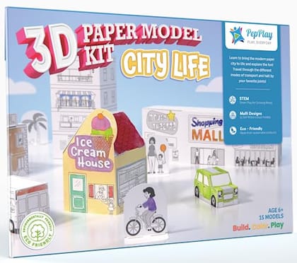         PepPlay 3D Paper Model Kit - City Life, Model Building Kit, Learn 3D Shapes, Educational STEM Toy, No-Mess Craft, Colouring DIY Kit, Birthday Gifts for Girls & Boys Ages 6+       